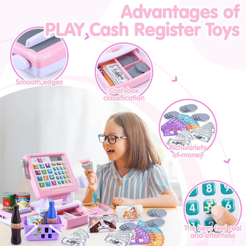 PLAY Kids Cash Register Toy - Pretend Calculator Register Toys with Microphone/Conveyors/ Money/Scanner/Credit Card/Cans/Drink, 3+ Toddler Develops Early Math Skills Learning Toys - Image 5